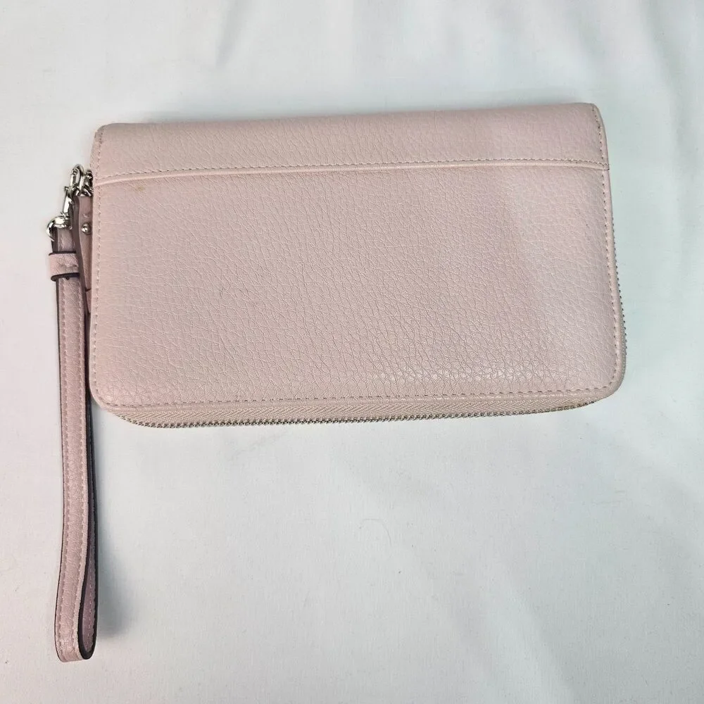 Anne Klein Blush Pink Zip Around Wristlet Wallet Clutch Organizer Faux Leather